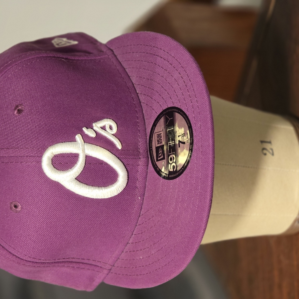 New Era O's Fitted Hat Purple Baseball Cap with White Orioles Logo